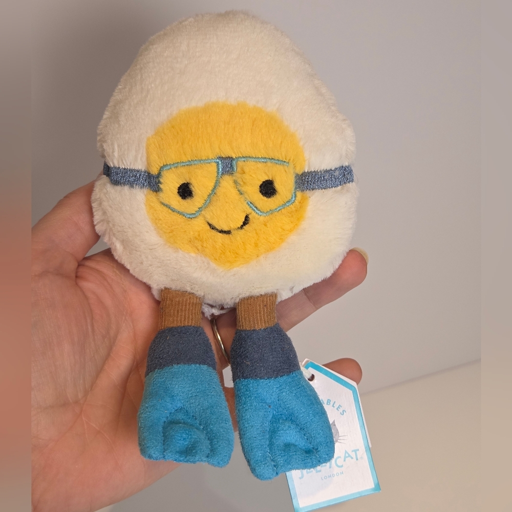 Jellycat Plush Egg Toy with Blue Glasses and Blue Feet